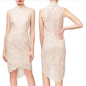 BETSEY JOHNSON Blush Pink Sequin Cocktail Dress Sz 8 Formal Embroidered Hi-Low